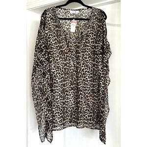 Jaclyn Smith Size Medium Women's Swim Coverup Leopard Print Sheer Beaded